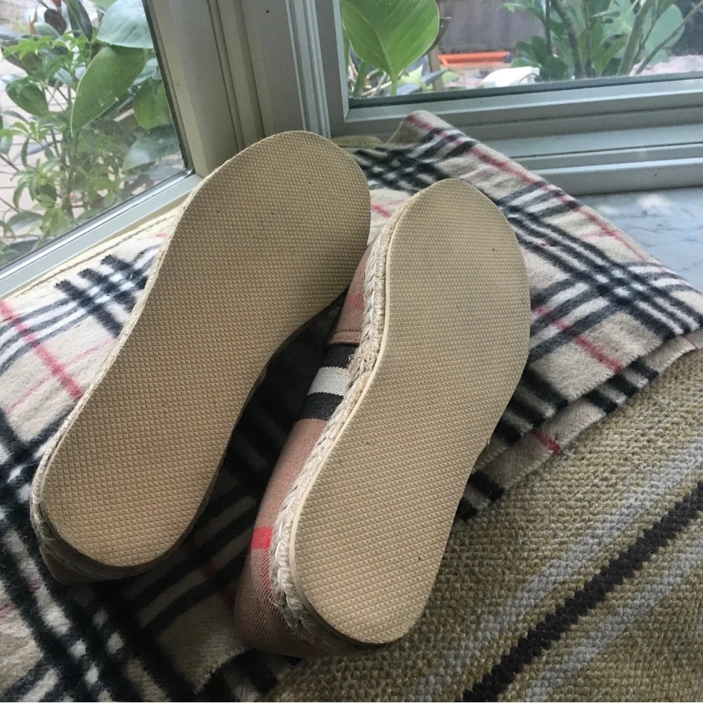 Burberry Beige, Black and Pink Nova Check Espadrille Flats